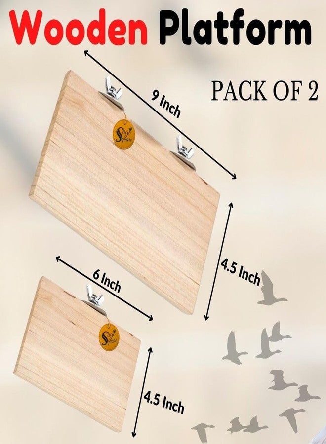 سايج سكوير منصة خشبية مربعة الشكل من خشب طبيعي، طقم من قطعتين (6 × 4.5 و 9 × 4.5 بوصة)، حامل مستطيل الشكل، ملحقات قفص، صالة ألعاب، لعبة مسلية، مناسبة للطيور والببغاوات والبادجي. - Image 2